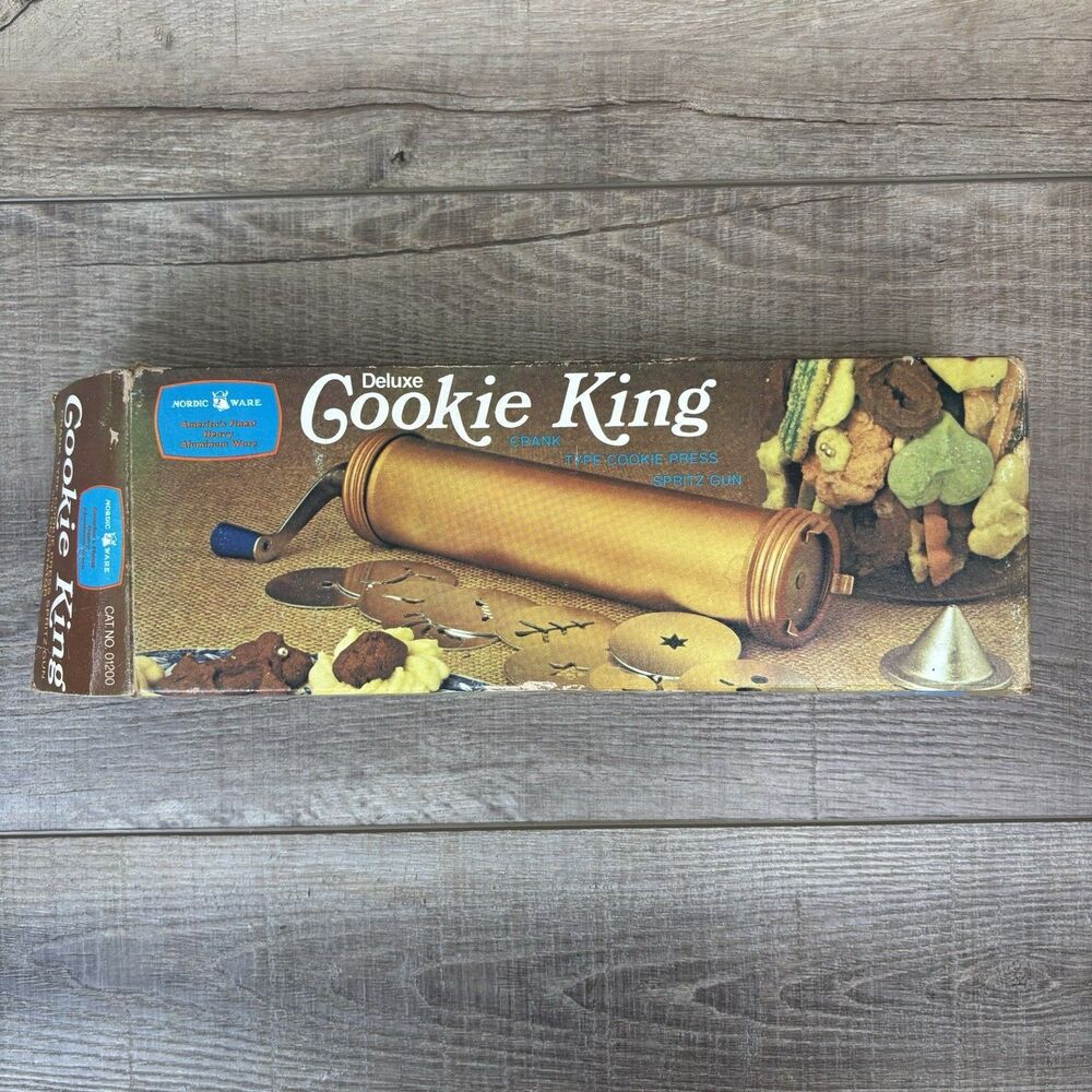 Vintage Nordic Ware Deluxe Cookie King Crank Press Spritz Gun W/ Discs And Box